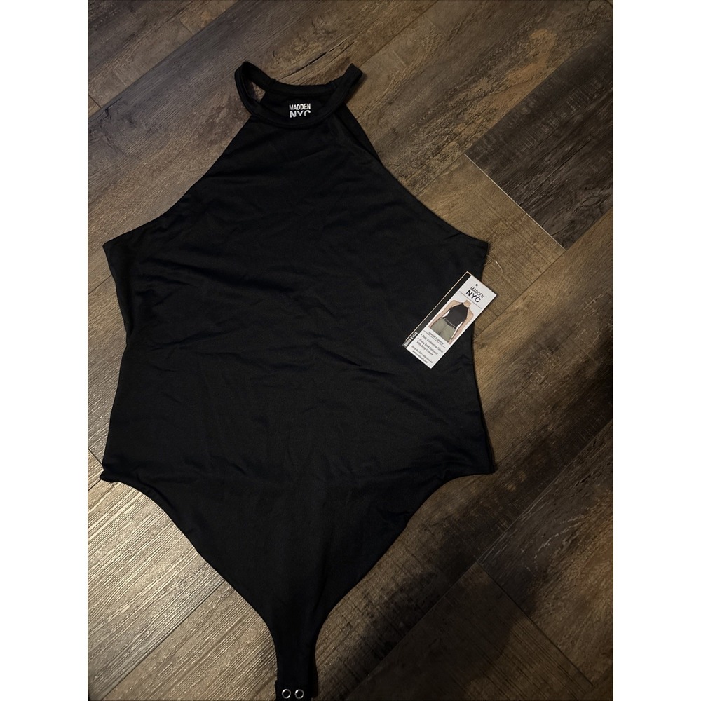 Madden NYC Women's Black Thong Back Bodysuit Sleeveless Size XL